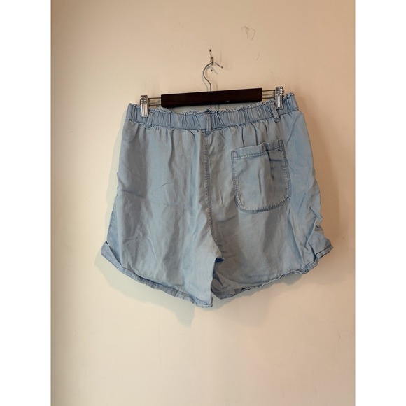 Aerie Faux Denim‎ Paper Bag Shorts Size Large Blue Loose Fit Elastic Waist - Picture 3 of 6